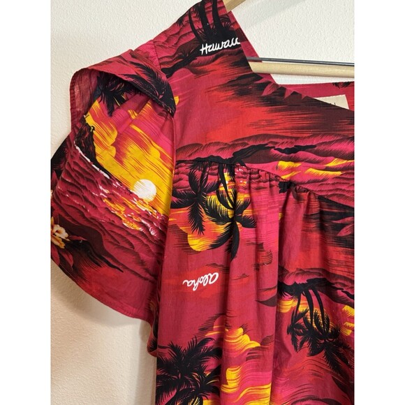 Vtg Royal Hawaiian Creations Dress Hawaiian Muumuu Split Sleeve Red Size L EUC - Picture 2 of 6
